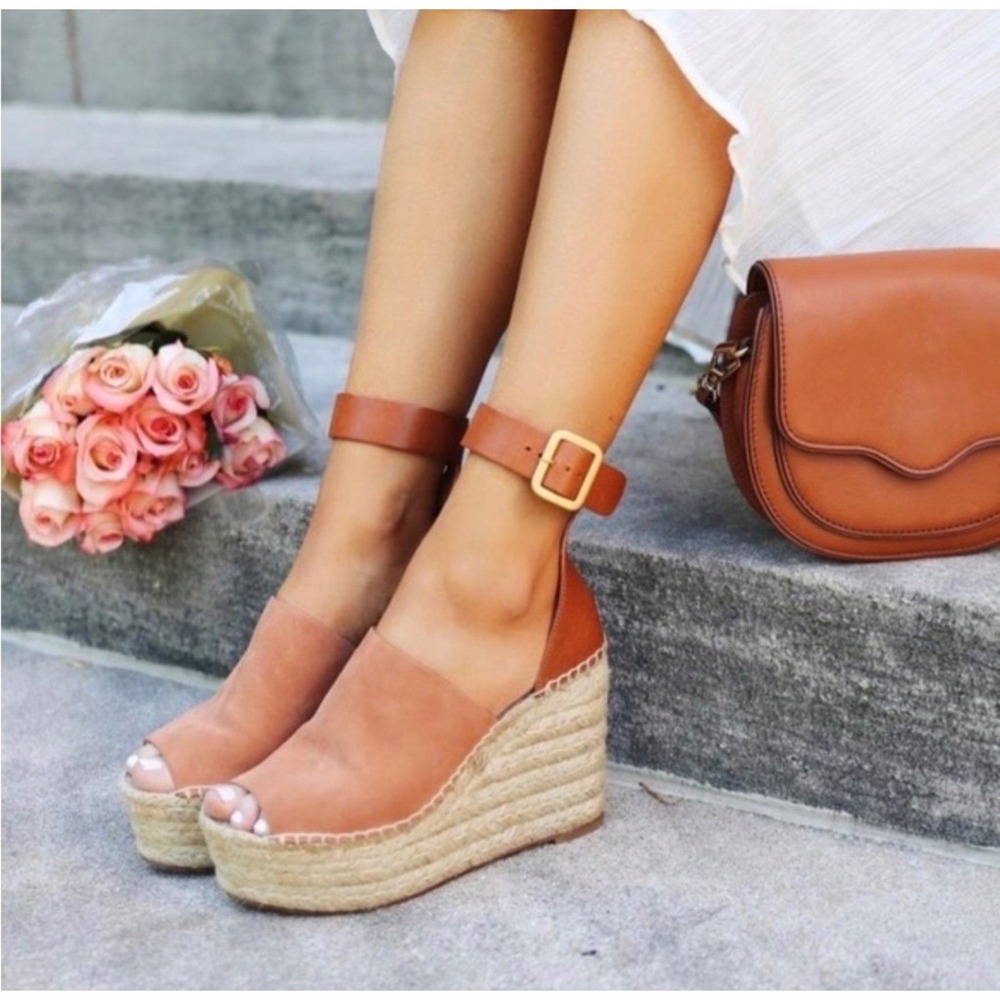 Marc Fisher Adalyn Espadrille Wedge Sandals Cognac Brown Suede Platform 10 - Picture 1 of 5